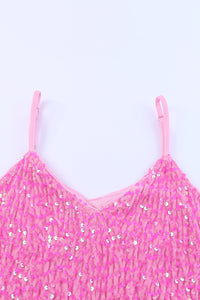 Pink Sequin Adjustable Straps Tank Top | Tops/Tank Tops