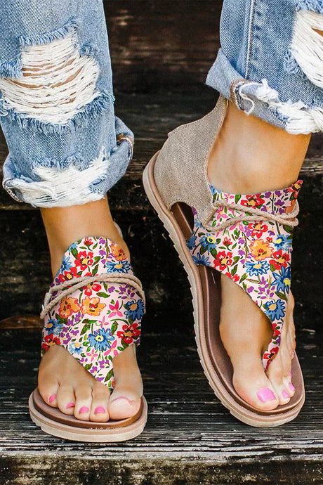 Multicolor Floral Print Zipped Flip Flop Sandals | Shoes & Bags/Sandals