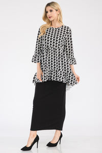 High-Low Top | Full Size Hounds-Tooth Flounce Sleeve