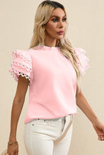 Load image into Gallery viewer, Ruffled Sleeve Top | Eyelet Round Neck Cap Sleeve Blouse
