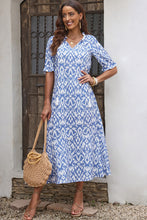 Load image into Gallery viewer, Sky Blue V Neck Casual Geometric Print Maxi Dress
