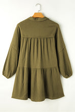 Load image into Gallery viewer, Puff Sleeve Dress | Green Frayed Trim Flared Dress
