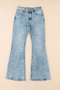 Sky Blue Subtle Ripped Detail Flare Bottom Jeans | Bottoms/Jeans