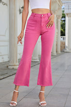 Load image into Gallery viewer, Pink Ankle-length Flare Leg Raw Hem Jeans | Bottoms/Jeans
