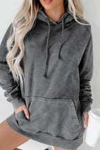 Load image into Gallery viewer, Gray Mineral Wash Kangaroo Pocket Drawstring Pullover Hoodie | Tops/Sweatshirts &amp; Hoodies
