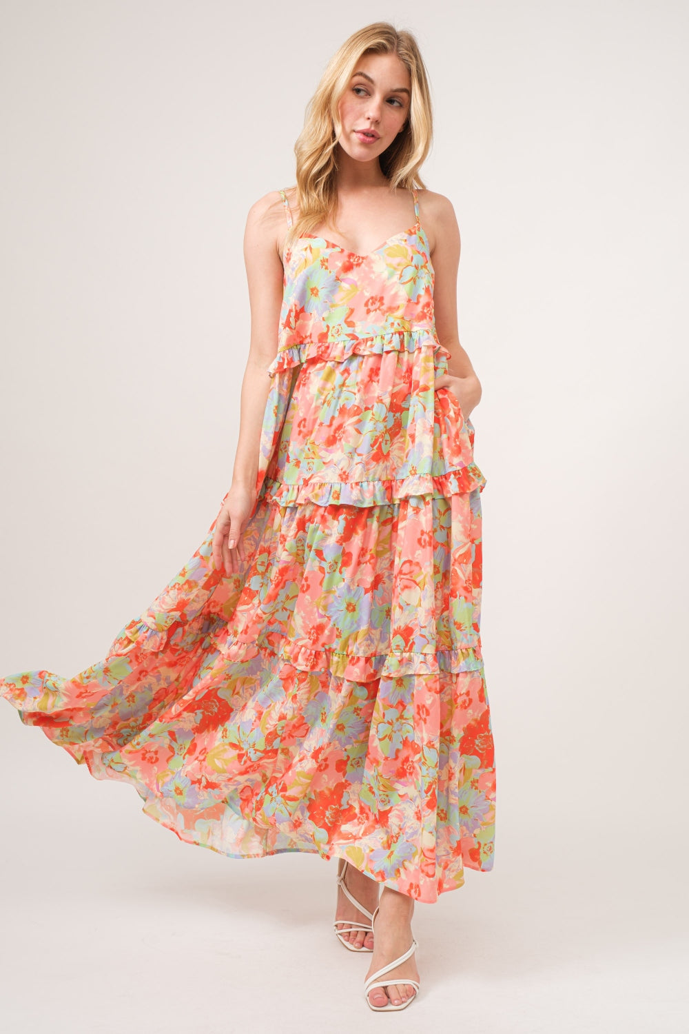 Cami Dress | Floral Ruffled Tiered Maxi Adjustable Strap