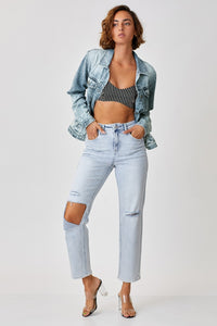 RISEN Button Up Ombre Washed Jacket | blue jean jacket