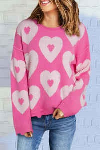 Pearl Detail Heart Sweater | Round Neck Long Sleeves