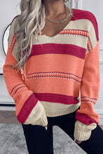 Load image into Gallery viewer, Peach Blossom Striped Pattern Knit V Neck Sweater | Tops/Sweaters &amp; Cardigans
