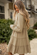 Load image into Gallery viewer, Pale Khaki Cotton Crepe V Neck Frill Tiered Mini Dress | Dresses/Mini Dresses
