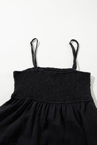 Black Smocked Textured Tiered Skater Dress | Dresses/Mini Dresses