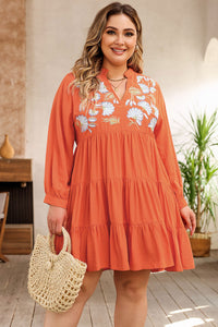 Tiered Ruffle Dress | Orange Plus Size Embroidered Dress