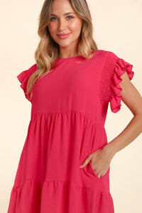 Ruffle Short Sleeve Dress | Smocking Dress with Pockets