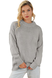 Light Grey Chunky Knit Turtle Neck Drop Shoulder Sweater | Tops/Sweaters & Cardigans