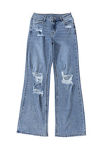 Load image into Gallery viewer, Sky Blue Destroyed Open Knee Wide Leg Jeans
