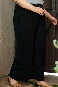 Black Shirred High Waist Plus Size Wide Leg Pants | Plus Size/Plus Size Bottoms