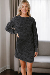 Puff Sleeve Dress | Gray Leopard Pocketed Mini Dress