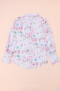 Multicolor Top | Abstract Print Lantern Sleeve Casual Shirt