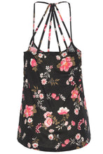 Load image into Gallery viewer, Black Floral Spaghetti Straps Strappy Back Tank Top | Tops/Tank Tops
