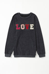 Black Sweatshirt | Sequin LOVE Chenille Embroidered Graphic