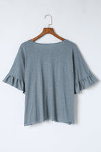 Load image into Gallery viewer, T Shirt | Gray Ruffled Half Sleeve Buttoned Loose
