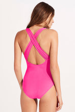 Load image into Gallery viewer, Rose Red Deep V Neck Crossover Backless Ruched High Cut Monokini | Swimwear/One Piece Swimsuit
