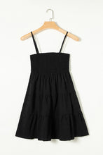 Load image into Gallery viewer, Black Smocked Textured Tiered Skater Dress | Dresses/Mini Dresses
