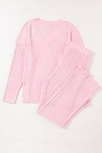 Load image into Gallery viewer, Two Piece Activewear Set | Pink Knit V Neck Slouchy Pants Set
