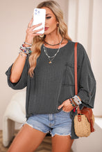 Load image into Gallery viewer, Oversized Top | Dark Gray Ribbed Roll-Tab Sleeve Chest Pocket
