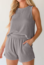 Load image into Gallery viewer, Medium Grey Corded Sleeveless Top and Pocketed Shorts Set | Two Piece Sets/Short Sets
