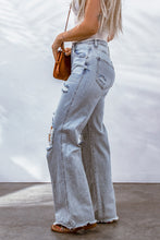 Load image into Gallery viewer, Sky Blue Acid Wash Wide Leg Raw Hem Distressed Jeans | Bottoms/Jeans
