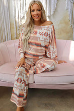 Load image into Gallery viewer, Lounge Outfit | Aztec Print Puff Sleeve Pullover and Pants
