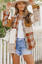 Load image into Gallery viewer, Orange Plaid Color Block Patchwork Shirt Jacket with Pocket | Outerwear/Jackets
