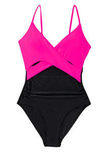 Rose Red Crossover Colorblock Cutout One Piece Swimsuit | Swimwear/One Piece Swimsuit