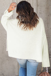 White Expose Seam Turtle Neck Side Slit Oversized Sweater | Tops/Sweaters & Cardigans