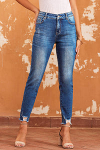 Blue Raw Hem Ankle-length Skinny Jeans | Bottoms/Jeans