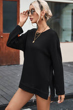 Load image into Gallery viewer, Oversized Top | Black Waffle Knit High Slits
