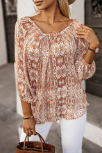 Load image into Gallery viewer, Drawstring Blouse | Brown 3/4 Sleeve Top
