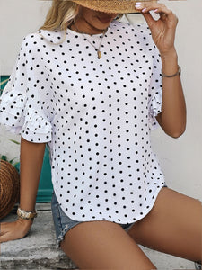 Polka Dot Top | Round Neck Half Sleeve Blouse