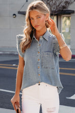 Load image into Gallery viewer, Denim Shirt | Beau Blue Frayed Ruffle Sleeve Top
