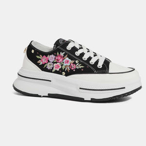 Embroidery Platform Lace-Up Sneakers