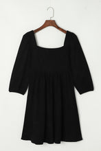 Load image into Gallery viewer, Black Suede Square Neck Puff Sleeve Dress
