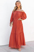 Load image into Gallery viewer, Maxi Dress | Orange Off Shoulder Balloon Sleeve Ruffled
