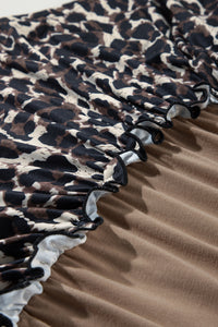 Light French Beige Leopard Print Colorblock Frill Trim T-shirt Dress | Dresses/T Shirt Dresses