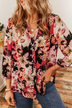 Load image into Gallery viewer, Red Floral Print Button Up Casual Shirt | Tops/Blouses &amp; Shirts
