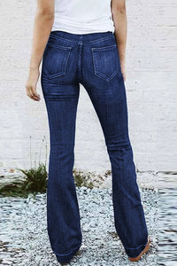 Blue High Rise Elastic Waist Flare Jeans | Bottoms/Jeans