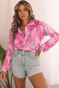 Rose Baroque Floral Roll-tab Sleeve Shirt | Tops/Blouses & Shirts