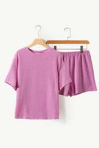 Phalaenopsis Ribbed Textured Knit Loose Fit Tee and Shorts Set | Two Piece Sets/Short Sets