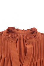 Load image into Gallery viewer, Orange Ruffled Pleated Buttoned V Neck Blouse | Tops/Blouses &amp; Shirts
