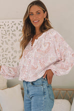 Load image into Gallery viewer, Bubble Sleeve Blouse | Pink Paisley Print Buttons
